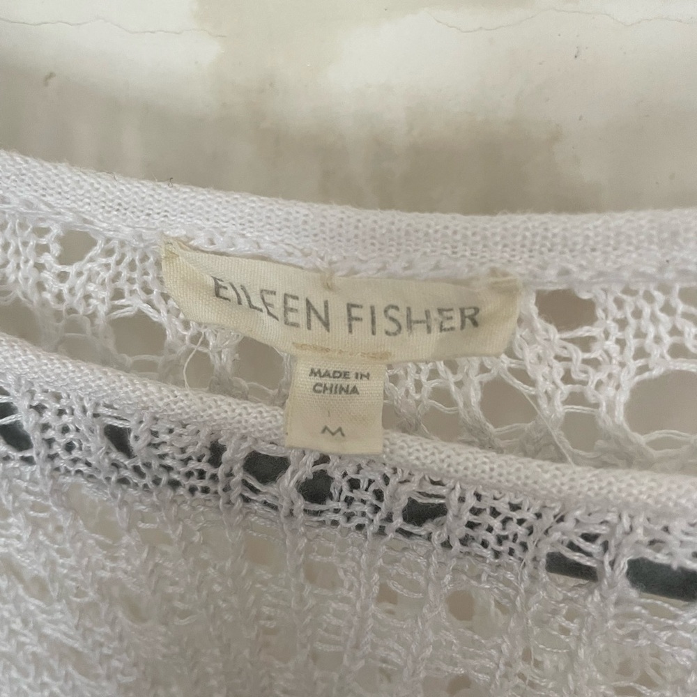 Eileen Fisher Organic Linen White Knit Chochet Long Sleeve Top M - Picture 4 of 6